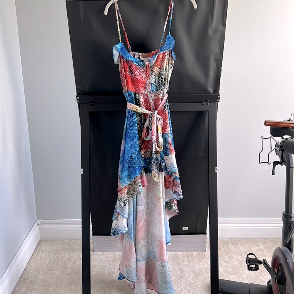 Suki So multi color reptile skin print hi-low dress. Size M